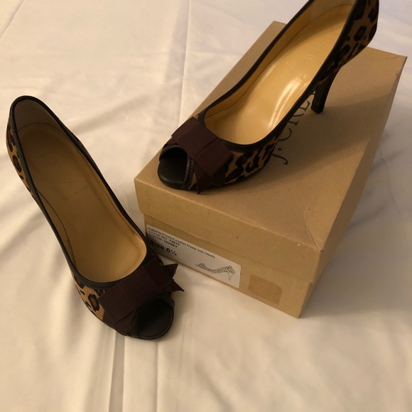 J Crew Isabella 6 1/2 Ocelot Leopard Peep-toe Pony Heels - Picture 5 of 14